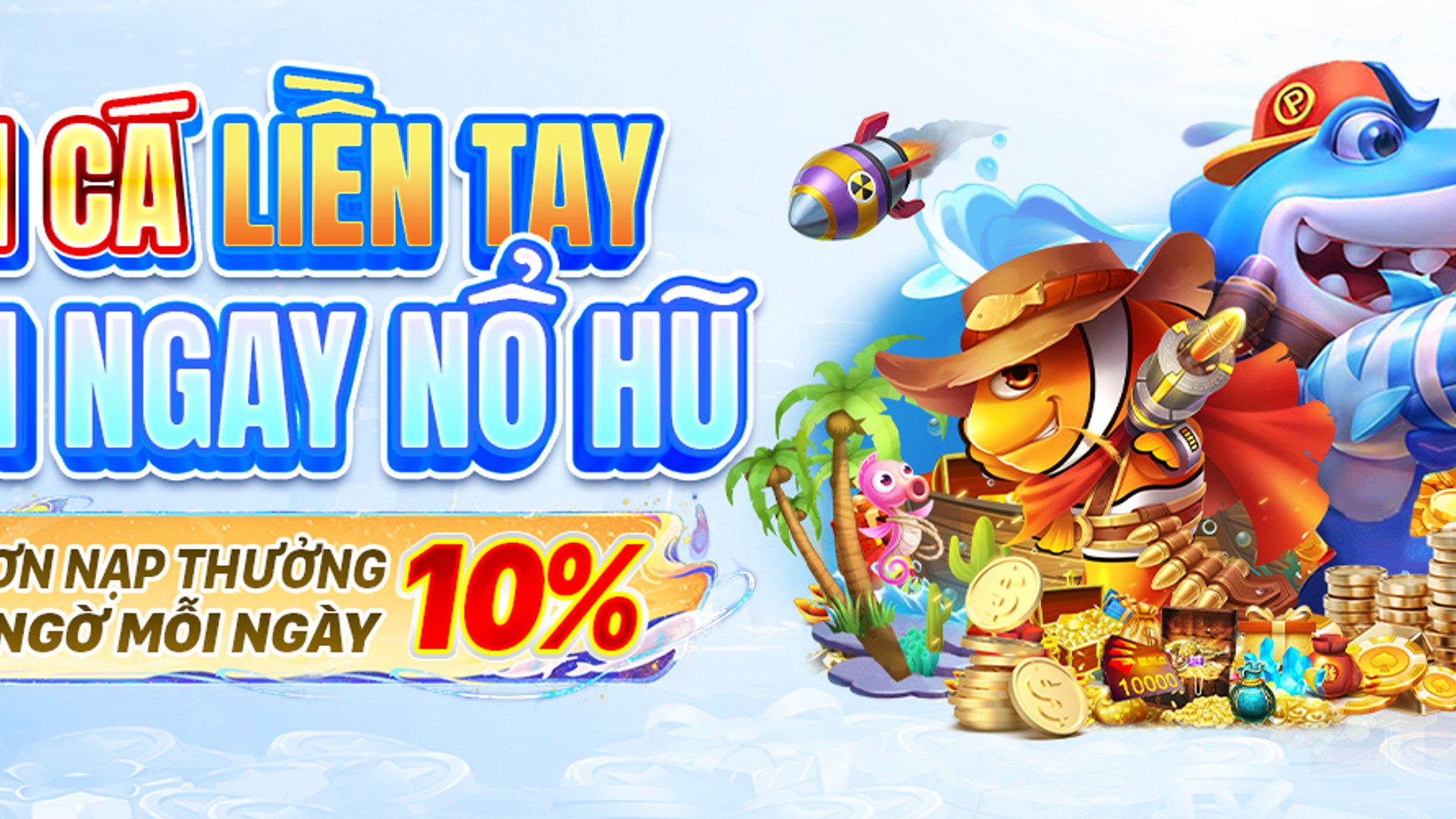 Hình ảnh game bắn cá sống động tại nohu65 với các loài cá rực rỡ và kho báu dưới đáy biển